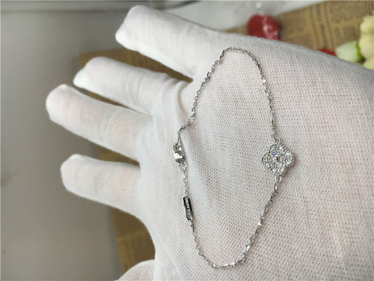 18k White Gold Sweet Alhambra Bracelet , Gold Chain Bracelets For Ladies