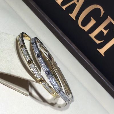 Women White Gold Diamond Bracelet , 18K Gold  Love Bracelet With Gemstone