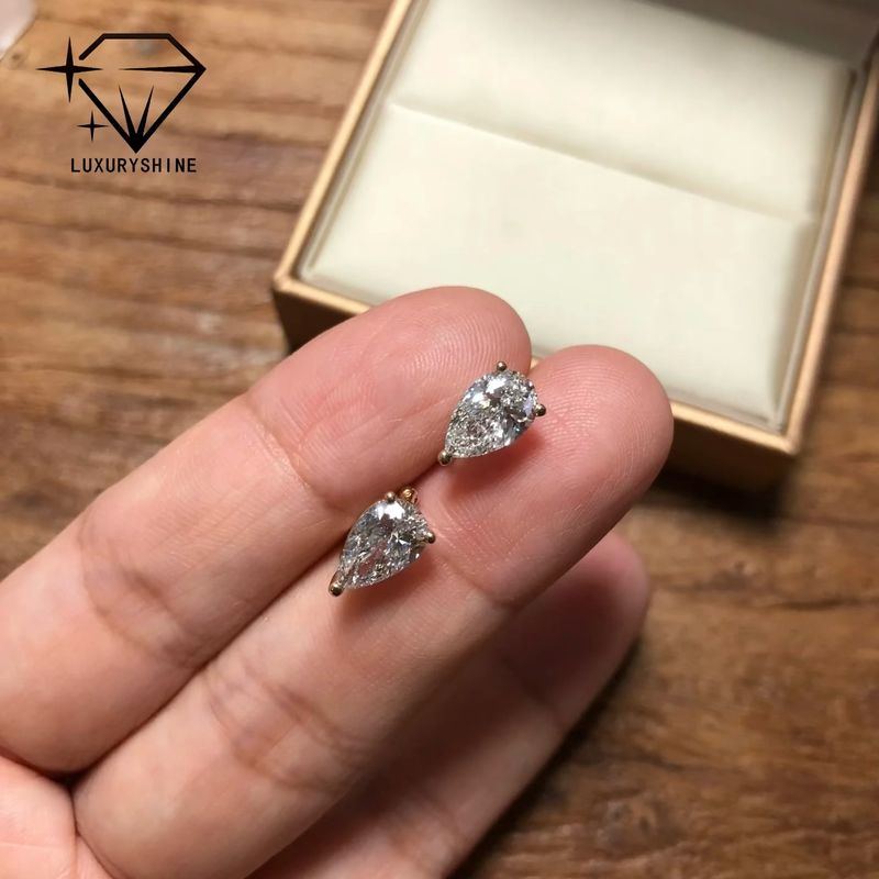 Jakość 18K złota perełka cięcia laboratoryjne wyhodowane diament stud kolczyki VVS-VS jasność fabryka