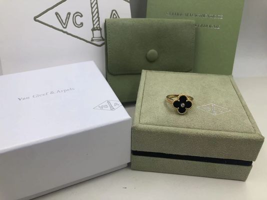 Jakość Van Cleef And Arpels Vintage Alhambra Pierścionek z żółtego złota Onyks Okrągły Diament fabryka