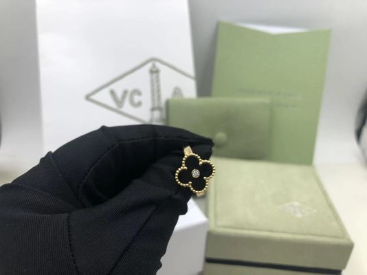Jakość Van Cleef And Arpels Vintage Alhambra Pierścionek z żółtego złota Onyks Okrągły Diament fabryka