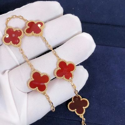 Jakość Czerwona bransoletka Van Cleef Arpels z 18-karatowego złota 5 motywów z kamieniem szlachetnym fabryka
