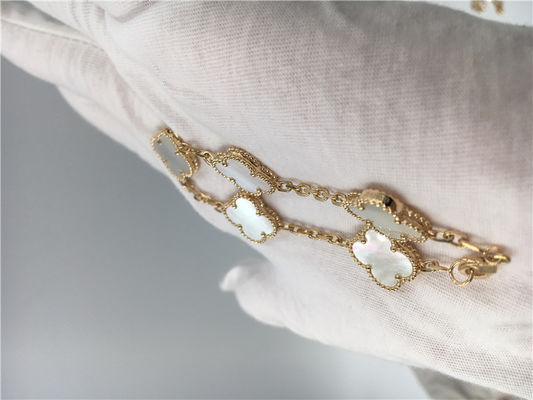 Jakość Elegancka złota 18-karatowa biżuteria Vintage bransoletka Alhambra z białą masą perłową fabryka