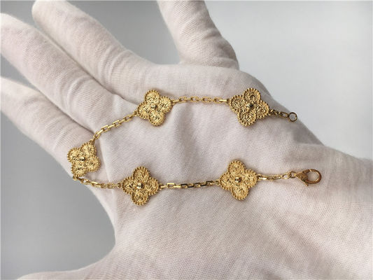 Jakość Damska żółta bransoletka z 5 motywami 18K złota Vintage Alhambra bez kamieni No fabryka