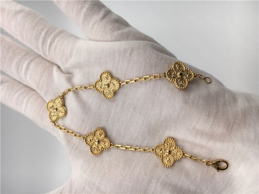 Jakość Damska żółta bransoletka z 5 motywami 18K złota Vintage Alhambra bez kamieni No fabryka