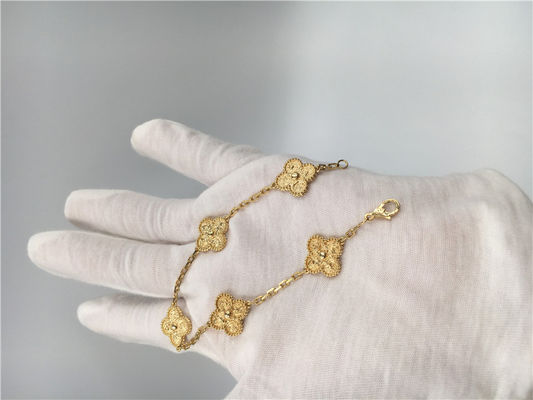 Jakość Damska żółta bransoletka z 5 motywami 18K złota Vintage Alhambra bez kamieni No fabryka