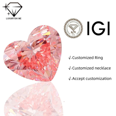 LuxuryShine Fancy Pink / Fancy Intense Pink / Fancy Vivid Pink Heart Cut Laboratory Grown Diamond VVS-VS1 Real Diamonds & Wedding Jewelry & Customized Jewelry
