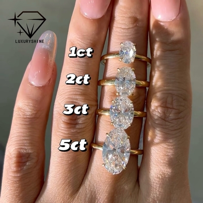 Luxuryshine Pierścionek z owalnym diamentem hodowlanym VVS2/VS1 o masie 1-5CT, w oprawie z litego 18-karatowego złota, biżuteria na zamówienie z certyfikatem IGI