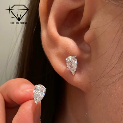 18K złota perełka cięcia laboratoryjne wyhodowane diament stud kolczyki VVS-VS jasność