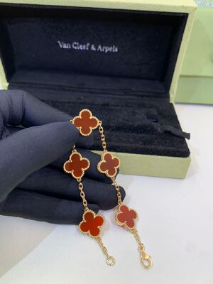 Alhambra Bransoletka Van Cleef And Arpels 5 Motywów 18-karatowe Złoto Karneol Czerwony Kamień VCARD35500