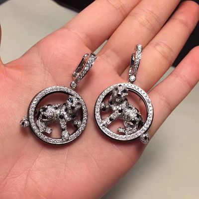 Jakość Diamenty Kolczyki ze złota 18K Biżuteria PanthèRe De Białe złoto Szmaragdy Jadeitowy Onyks fabryka