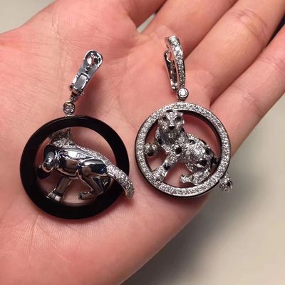 Jakość Diamenty Kolczyki ze złota 18K Biżuteria PanthèRe De Białe złoto Szmaragdy Jadeitowy Onyks fabryka